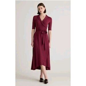 Quince Tencel Jersey Minimalist Stretch Midi Wrap Dress Size Medium Wine